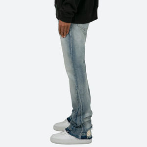 Nouveau design personnalisé de jeans évasés d'été pour hommes, pantalon hip hop ample avec patchwork de jeans délavés, vente en gros - Product Image 4