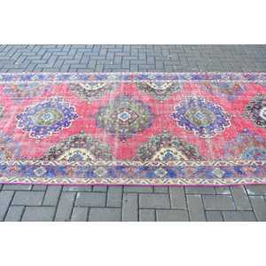 Vintage <b>Runner</b> Rug 4.6x12.5 ft, Turkish <b>Red</b> Polka dot Wool Rug - Product Image 3