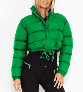 New Stylish Women's <b>Thin</b> Reversible Cropped <b>Puffer</b> <b>Jacket</b> Hooded Collar Embroidery Zipper Pearls Bubble Quilted Design Fresh - Product Image 1