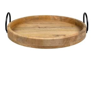 Vente chaude Utilisation de service alimentaire Plateau de service en bois Plat de service en bois arrondi avec poignée noire Table de fête de mariage - Product Image 1