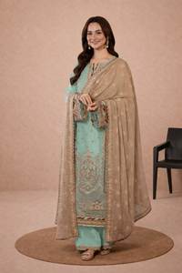 Traje/Conjunto Islámico Salwar Kameez de Tela Georgette Sintética Resistente con Bordado Elegante y Corte Recto a un Precio Razonable - Product Image 2