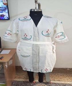 Kimono blanc fait à la main pour femmes vêtements de nuit en coton indien cristal bouton broderie décoration imprimé fleuri pour cadeau de noël - Product Image 6