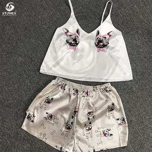 Primavera Verano Mujer corto Satén de seda ropa de noche Manga corta Conjunto de dos piezas Nuevos conjuntos de ropa de dormir - Product Image 3