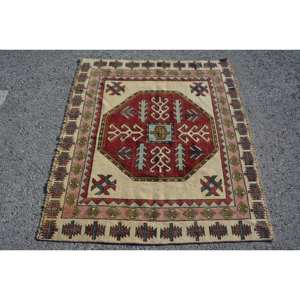 พรมสีเบจสไตล์ตุรกีโบราณขนาด4.5x3.9ฟุต10มม. ขนสัตว์ด้านหลังเย็บปะติดปะต่อกันลายทางดีไซน์สำหรับห้องนั่งเล่นห้องโถงใหม่ - Product Image 4