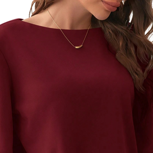 Blusa informal holgada de manga media para mujer, camisa de punto suave con cuello redondo de color liso, blusa de moda para el día a día, para primavera y verano - Product Image 3