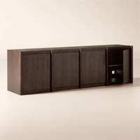 Meuble bar moderne Macron en bois massif, finition chêne brun foncé, portes à fermeture douce, meuble polyvalent pour chambre à coucher, salon, entrée