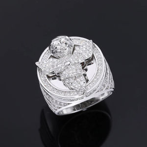 Anillos de Sello de Ángel con Incrustaciones de Diamantes Moissanite, Chapados en Oro de 18K, Brillantes y Personalizados para Hombre, Estilo Hip Hop - Product Image 5