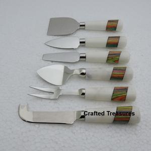 Juego de cuchillos de acero con mango de mármol y resina de lujo, rebanador de mantequilla, hogar, cocina, bodas, fiestas de cumpleaños, juegos de cuchillos de queso - Product Image 5