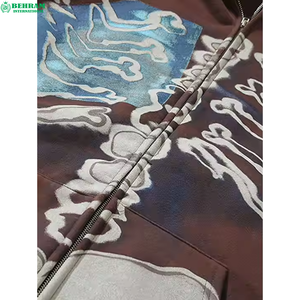 Full Zipper Hoodie High Quality Cotton Men's Patch Work Puff Print 3D Printing Fleece Blank Men's Full Zip Hoodies - Product Image 6