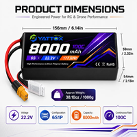 Batterie Lipo 8000mAh 6S 22.2V, pack de batteries au lithium polymère, adapté aux drones avec connecteurs XT60/XT90/Deans