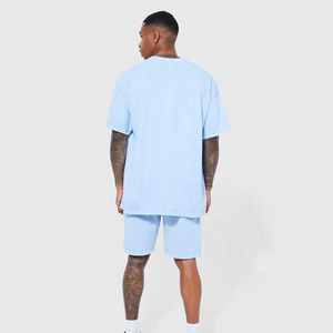 2025 haute qualité survêtement Shorts et T-shirt ensembles jumeaux 100% coton blanc goutte épaule double ensemble pour hommes - Product Image 2