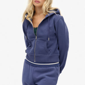 Sweats à capuche zippés en tricot pour femmes - Poids lourd 100% coton polaire respirant Logo avant Style streetwear Personnalisable - Product Image 4