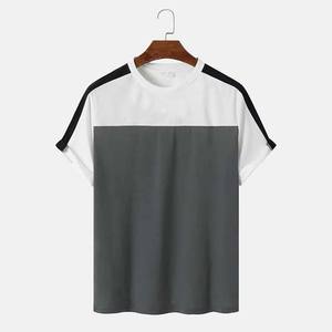 Camisetas de cuello redondo de gran tamaño impresas personalizadas para hombres 100% algodón de talla grande Color bloqueado peso pesado 220 gramos camisas casuales en blanco - Product Image 1