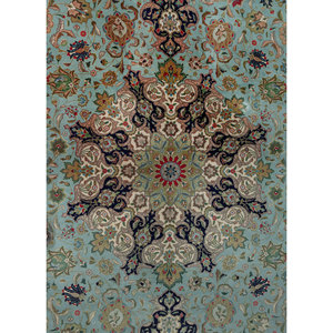 Tapis en laine noué à la main Aalam Pae-6470 vert, 9x12, motif médaillon rectangulaire, pour la décoration de la maison, du salon ou de la salle de passage - Product Image 3