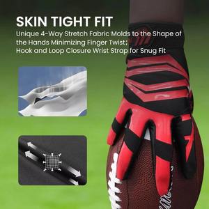 Gants de football américain pour adultes, super adhérents, pour receveur, unisexe, antidérapants, performance, entraînement, jeux, respirants, doigts complets - Product Image 4