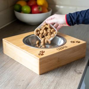 Wood <b>stand</b> holder for single feeding <b>bowls</b> natural <b>wooden</b> raised <b>stands</b> of pet <b>dog</b> cat feeder <b>bowl</b> - Product Image 2