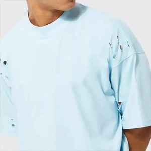 Camiseta de Algodón 100% Desgastada de Moda para Hombre, Corte Holgado, Estampada, Personalizada, Estilo Urbano, Talla Grande, Camiseta de Alta Calidad para Hombre - Product Image 3