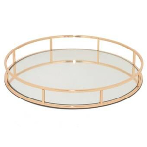 Plateau de rangement rond en miroir finition or rose, plateau décoratif moderne en métal et verre pour la maison, le mariage, l'hôtel et l'organisation des bijoux - Product Image 1