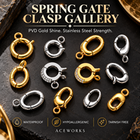 Galerie de fermoirs à ressort |   Fermoirs mousquetons en acier inoxydable plaqué or PVD 18 carats avec anneau à ressort articulé pour la fabrication de bijoux