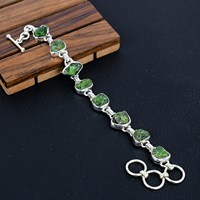 Pulsera de Plata de Ley 925 con Diopsido Cromado y Oro, Estilo Bohemio Clásico, Regalo Cristiano de Amistad, Hecha a Mano con Múltiples Piedras Naturales en Bruto