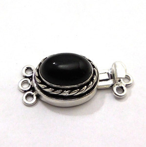 Prem Bhaya Black <b>Onyx</b> Gemstone 1Strand 2Strand 3Strand Oval Box Clasp Antique Silver Plated 26X15X10MM Jewelry Making B620 - Product Image 3