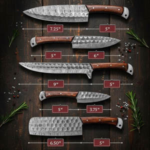 Juego de Cuchillos de Chef de Acero de Damasco Forjado a Mano con Mango de Madera de Palisandro y Estuche de Cuero |   Cuchillos de lujo para carne a la parrilla |   Cuchillos para acampar al aire libre - Product Image 3