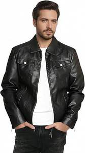 Veste en cuir pour hommes Moto Noir Blousons motard Vintage Faux Cuir Outwear Casual Léger - Product Image 3
