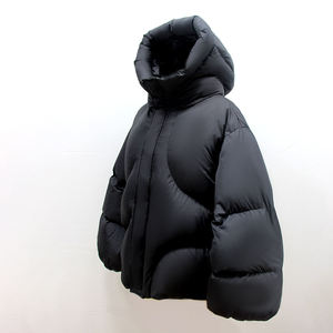 Blouson matelassé noir à capuche pour homme, épais, rembourré de duvet, coupe-vent, décontracté, court, coupe ample, fermeture éclair, couleur unie, pour l'hiver - Product Image 3