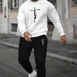 Survêtement décontracté de qualité pour homme, automne-hiver, mode quotidienne, sweat-shirts et pantalons de survêtement uniques, confort sportif, simplicité, extérieur - Product Image 1