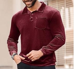 Camisetas de Golf de Manga Larga de Terciopelo, Color Granate Liso, Servicios OEM, Venta al Por Mayor, Personalizadas, Talla Grande, Transpirables, Ecológicas, de Alta Calidad - Product Image 3