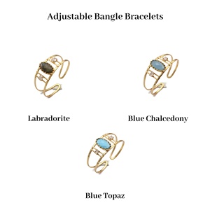 Topaze bleue ovale faite à la main et bracelet en pierre de lune arc-en-ciel en laiton plaqué or bijoux unisexe classiques pour anniversaire - Product Image 2