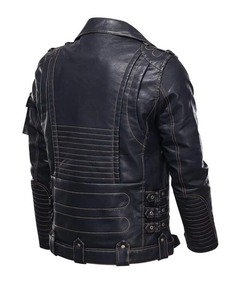 Chaqueta de Cuero de Oveja Genuino para Hombre, Cuello Alto, Cremallera Completa, Tela de Lona Transpirable, Resistente al Viento, para Motocicleta - Product Image 3