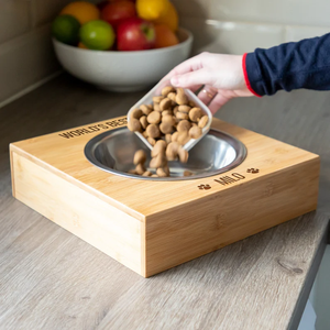 wooden and Stainless Steel Pet Bowl <b>Feeder</b> with Wooden Stand Single Bowl Dish Container for Dogs and <b>Cats</b> - Product Image 4