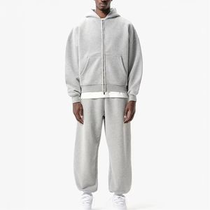Chándal para hombre Logotipo personalizado Heavyweight 450GSM Cotton Fleece Blank Sweatsuits Zip up Oversized Baggy Sweatpants and Hoodie Set - Product Image 4