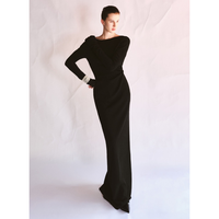 Robes élégantes de qualité supérieure LIRNA EMB DRAPED LONG DRESS, robe longue à manches longues et dos ouvert, étiquettes personnalisées, robes pour femmes de WhiteAnt