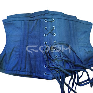Corset sous-poitrine en dentelle florale bleue en coton avec baleines en acier et fermeture frontale à agrafes |   Corset gothique amincissant pour la taille - Product Image 6
