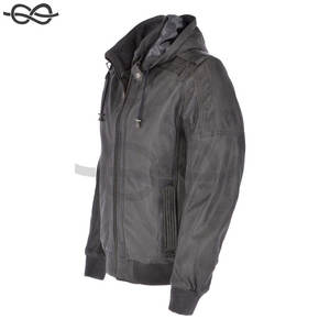 Blouson aviateur à capuche en cuir de qualité supérieure Collection Addison grise élégante Vestes en cuir pour hommes multicolores - Product Image 4