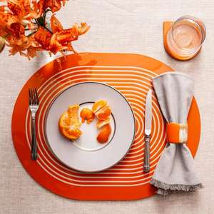 Elegant Oval Stripe Lacquer <b>Placemat</b> with Matching Charger Handcrafted Tableware from Vietnam - Product Image 1