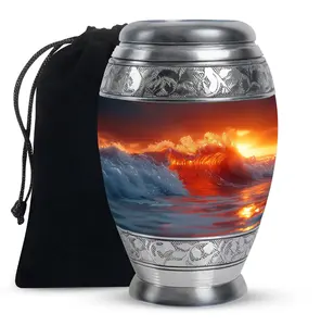 Urnas Funerarias de Ondas Oceánicas Naranjas para Cenizas, Urna Conmemorativa para Cenizas de Atardecer - Product Image 1