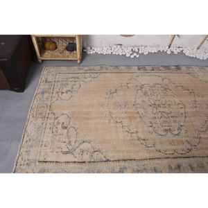 Alfombra de lana turca Vintage Beige y azul, diseño de retales de tejido plano de 4,4x8,1 pies para decoraciones de sala de estar con respaldo de látex - Product Image 5