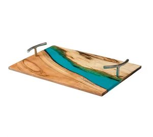 Plateau de service en résine personnalisable avec poignée en métal Fournitures pour restaurants et hôtels Vaisselle artisanale - Product Image 1