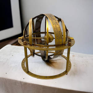 Steampunk Pirate Vintage Laiton Armillaire Sphère Ronde En Métal Décoration De La Maison avec Support De Finition Antique - Product Image 1