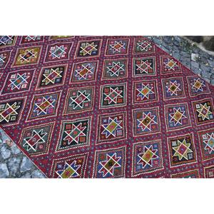 พรมตุรกีวินเทจชนเผ่าสีแดงสีขาวขนาด5.4X11ฟุตขนาดใหญ่ผ้าขนสัตว์ด้านหลังเป็นภาพแอบสแตรกต์ทรงสี่เหลี่ยมผืนผ้าพรมห้องขนาด10มม. - Product Image 5