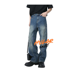 กางเกงยีนส์สีดำทรงหลวมสำหรับผู้ชายกางเกงลำลองระบายอากาศสีทึบปักสำหรับสตรีทแวร์ปาร์ตี้ฤดูใบไม้ผลิเดือน - Product Image 6