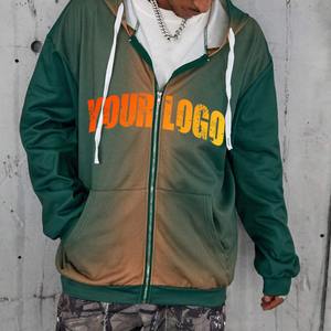 Green Sun fade Hoodies Custom Fleece Zip up Hoodies Diseño personalizado Tops con capucha Alta calidad Oversized Unisex Zip up Hoodie - Product Image 6