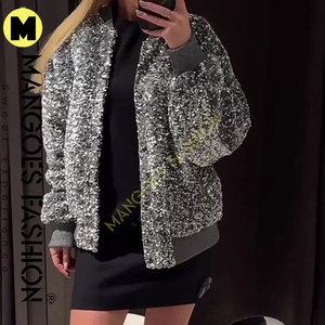 Women's Cotton Canvas Sequined <b>Sparking</b> Quilted Winter <b>Jacket</b>-Silver Standard Long Sleeve Loose Coat Breathable Detachable Silk - Product Image 3