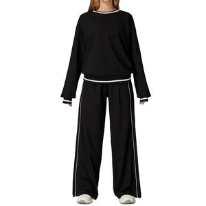 Survêtement de course de gymnastique d'hiver pour femmes Ensemble de sports de plein air confortable avec sweat à capuche contrasté Ensemble 2 pièces - Product Image 6