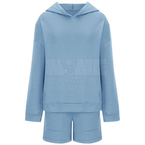 2025 último diseño patrón sólido Sudadera con capucha para mujer conjuntos cortos ropa informal de buena calidad para Primavera/Verano cuello con capucha - Product Image 2