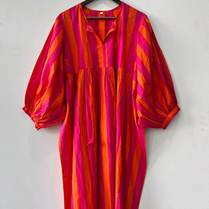 100% algodón Floral Block Print Midi Dress Deep Neck String Closer Long Short Floral Print Mini vestido ODM Supply Impresión digital - Product Image 1