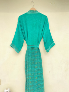 Robe Kimono en crêpe de soie vert, séchage rapide, robe de nuit de plage, lisse 100% soie taille libre pour l'été automne printemps - Product Image 2